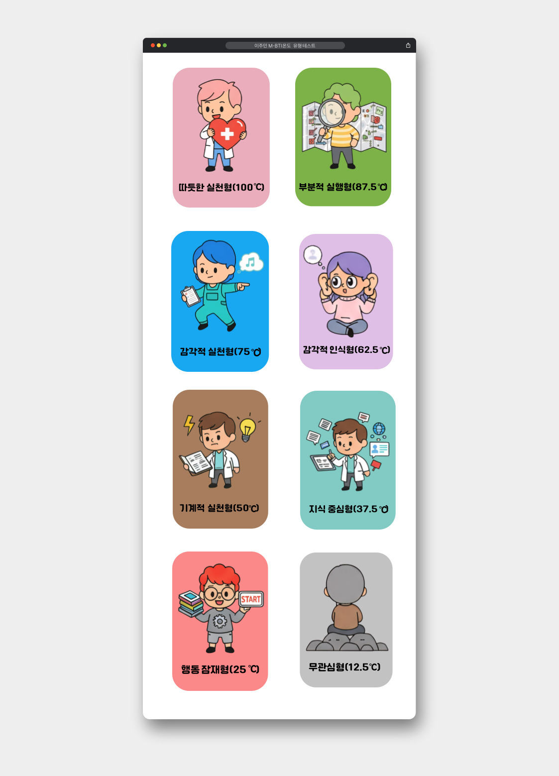 이주민 M-BTI 온도 유형테스트